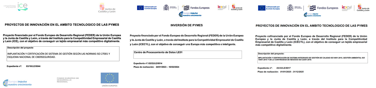 Proyectos financiados por FEDER (Unión Europea) y la Junta de Castilla y León